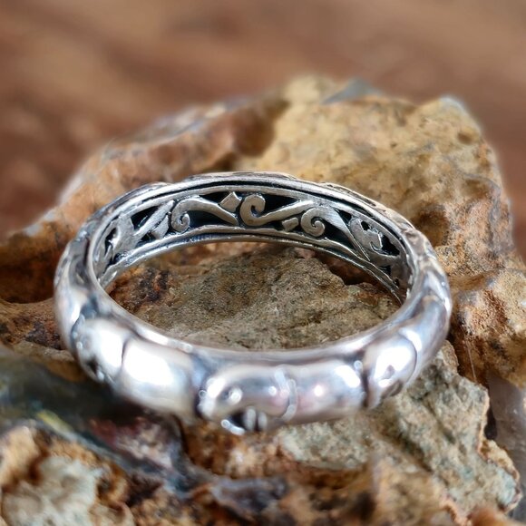 Sterling Silver 925 Elephant Design Eternity Band Ring Size 10 Inside Scrollwork - Picture 6 of 7